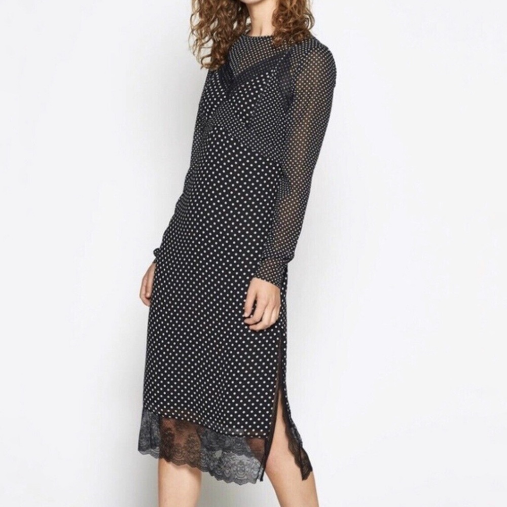 JOIE Black and white polka dot two layer midi dress XS